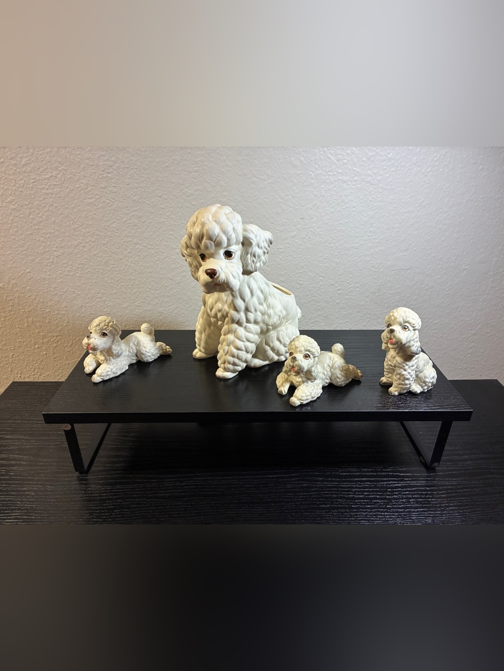 Vintage Set Of 3 Lefton White Ceramic Poodles And 1 Lefton Poodle Planter